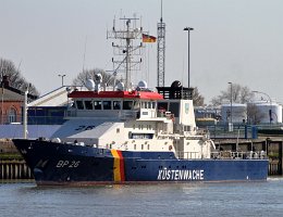 ESCHWEGE - 66m [IMO:9252644] Küstenwache (BP 26) Neuaufnahme: 2019-04-15 Baujahr: 2003 | Breite: 11m | Tiefgang: 3,20m Maschinenleistung: 5200 kW | Geschwindigkeit: 21,5 kn...