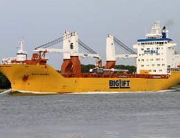 HAPPY DYNAMIC - 157m [IMO:9551973] Schwerlastschiff (Heavy Load Vessel) Aufnahme: 2015-07-04 Baujahr: 2011 | DWT: 18043t | Breite: 26m | Tiefgang: 7,0m Maschinenleistung: 8400 KW |...
